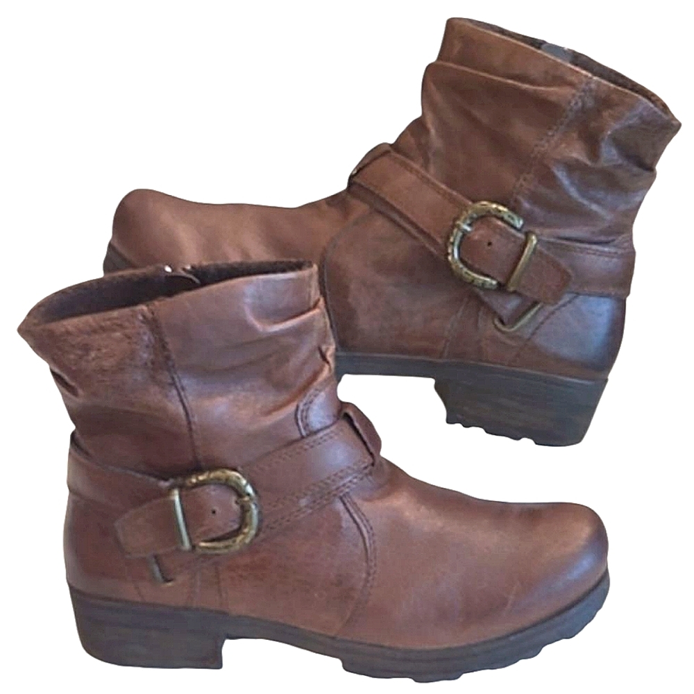 Beartraps Review Slouch Ankle Boot Buckle Leather Chucky Square Heel Side Zip